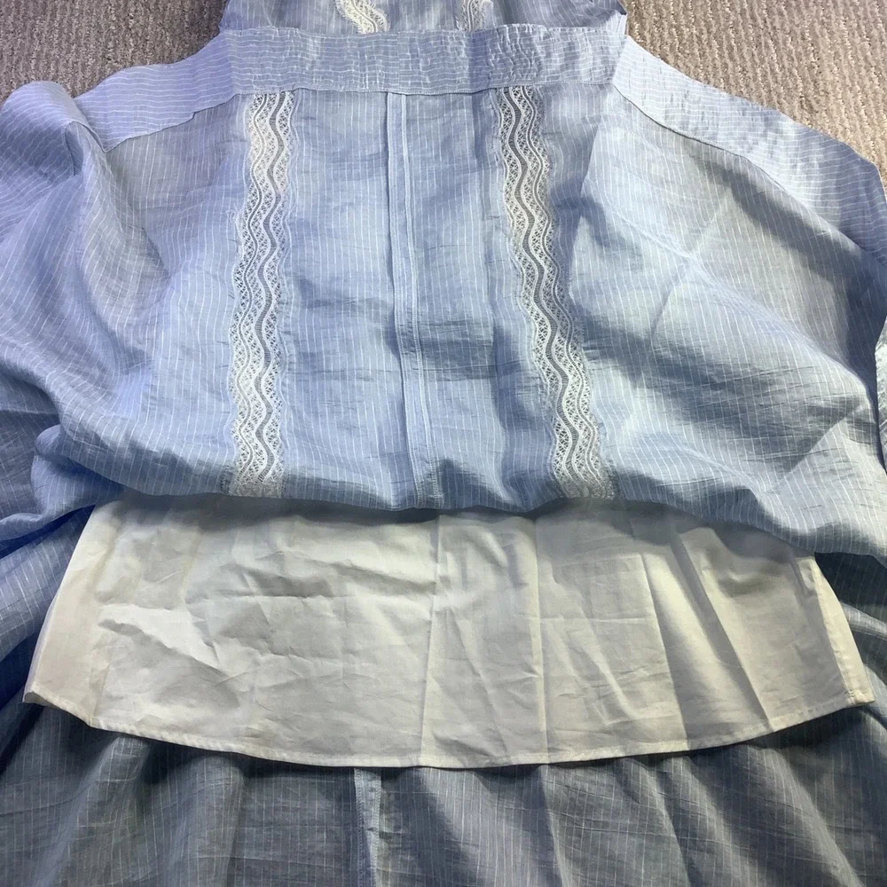 Sandro Nathalie Blue White Pinstripe Linen Lace Midi Dress Size 40 NWT - Picture 13 of 16